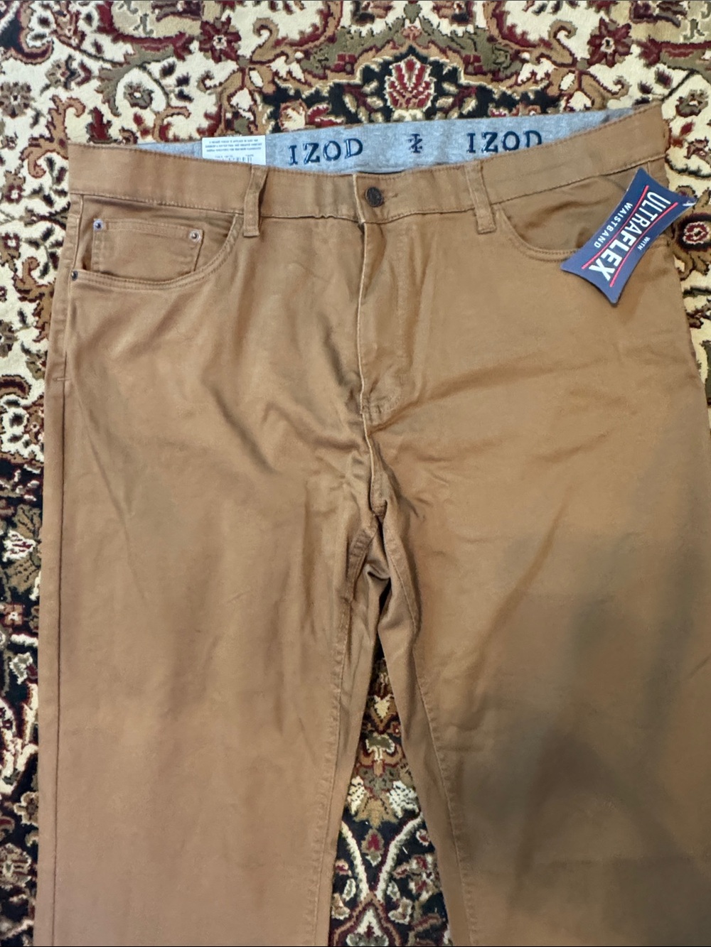 Izod Men’s dark mustard Khaki/Tan Straight-Leg Chinos 40/32 NWT - Picture 2 of 10